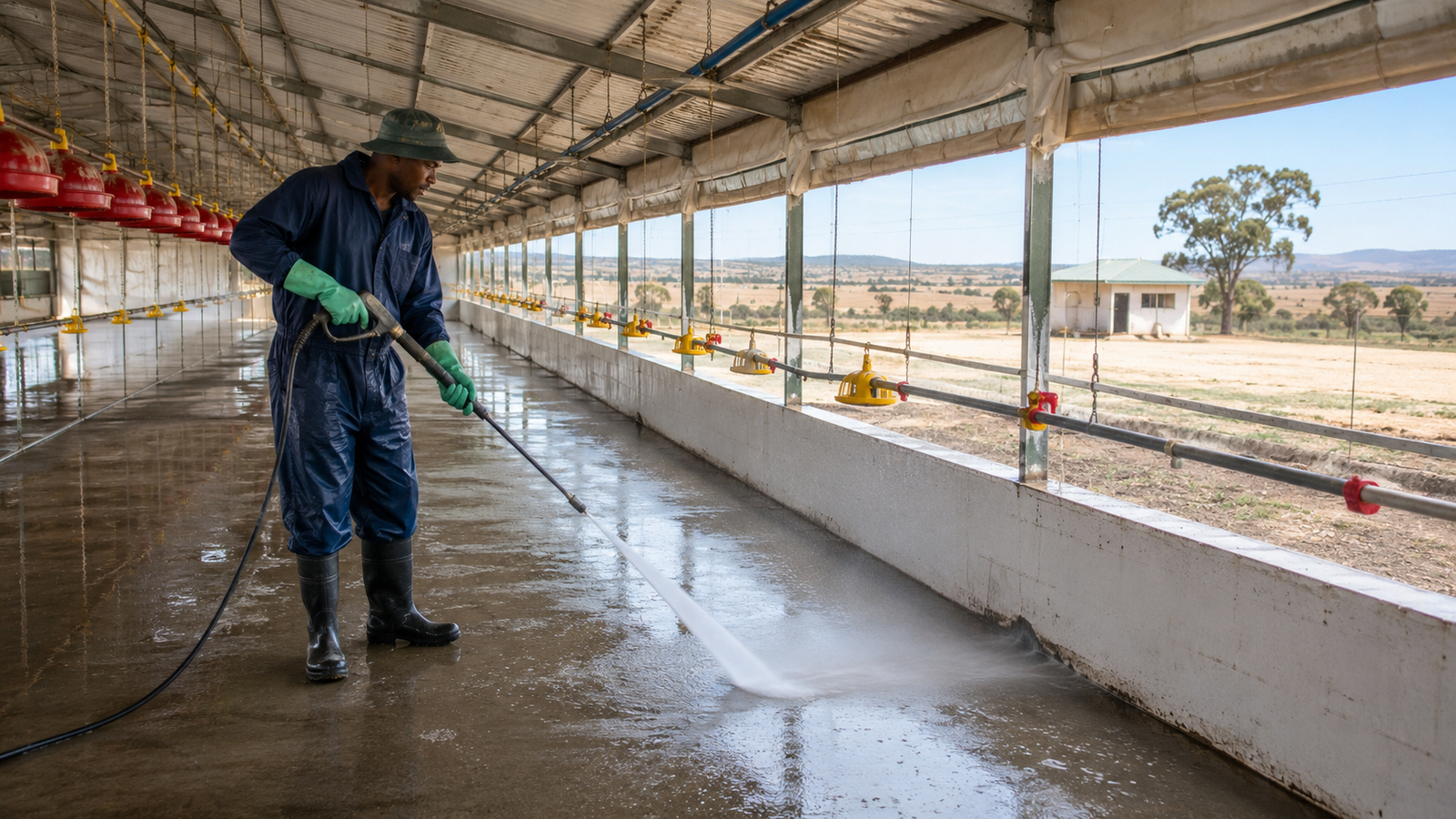 Poultry house undergoing scheduled cleaning between production cycles